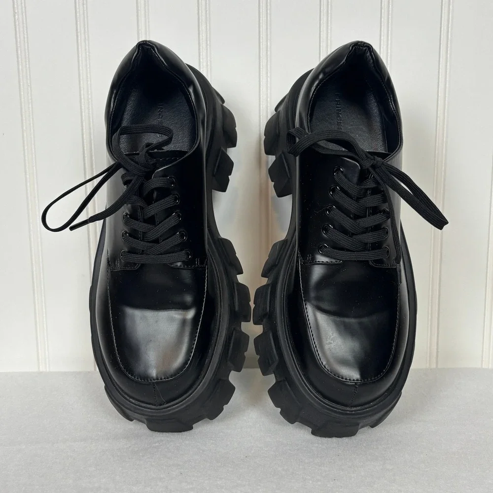 Princess Polly Chunky Black Loafers Womens 6 Platform Lug Sole Goth Grunge Lace